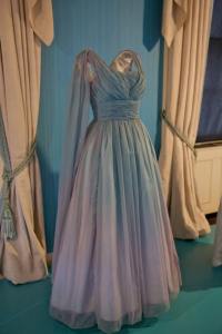 This is a dress from "The Last Debutantes" exhibit, which showcases gowns, shoes, gloves, and more donated by the last debutantes to be presented to the queen in the 1950s.