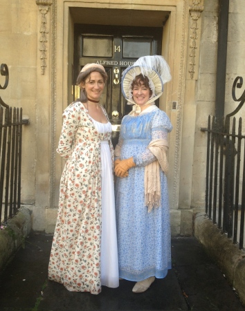 Cathy Hay and Jennie Chancey, ready for the Jane Austen Festival Promenade, September 2015