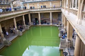Looking down into the main Bath (the water is bubbling and warm).