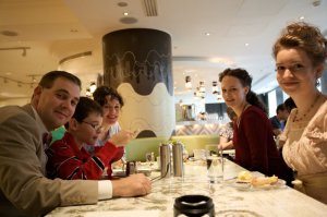 Enjoying good conversation at our table...