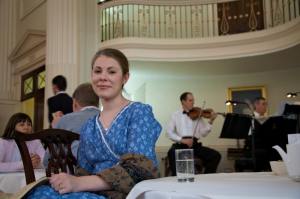 Lovely Miss Molly joins me at my table to drink in the trio's music.