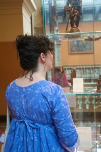 Admiring tiny ivory carvings in the sculpture gallery above the medieval plaster cast gallery.