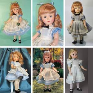 Various versions of "Alice" from Madame Alexander in the 1940s an 1950s.