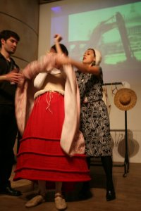 Over her head goes the skirt...